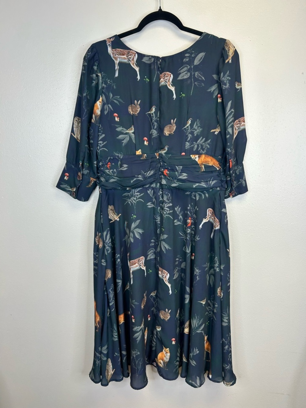 Cottagecore Forest Fairy Woodland Animal Nature Midi Dress Size M 3/4 Sleeves - Picture 7 of 11